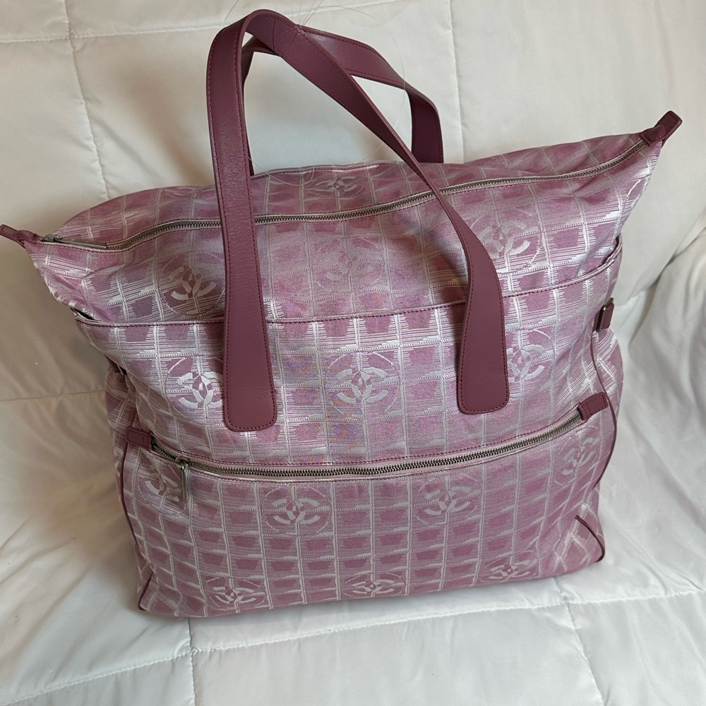 CHANEL Pink Travel Line Nylon Tote Bag w/ Card & Hologram and Chanel Dustbag